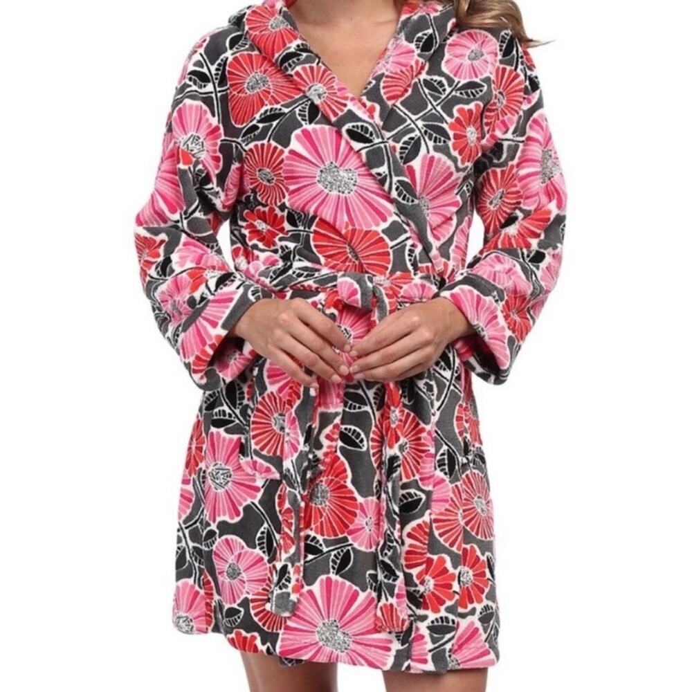Vera Bradley Fleece Hooded Robe Floral Pink Coral S/M